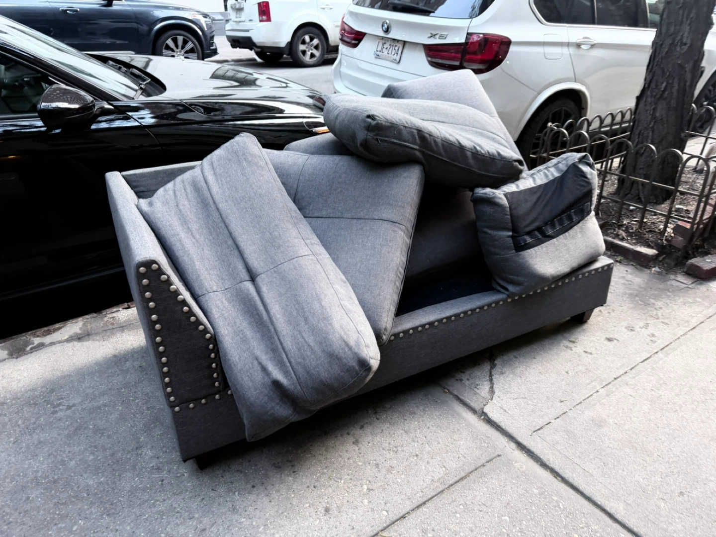 Gray Upholstered Sofa with Cushions