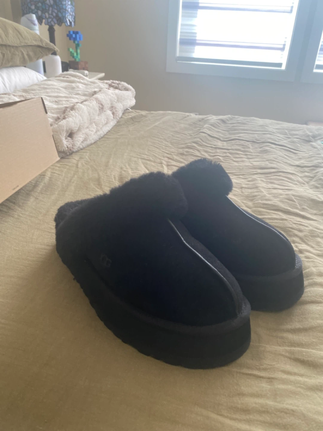UGG Black Suede Furry Platform Slippers - photo 2
