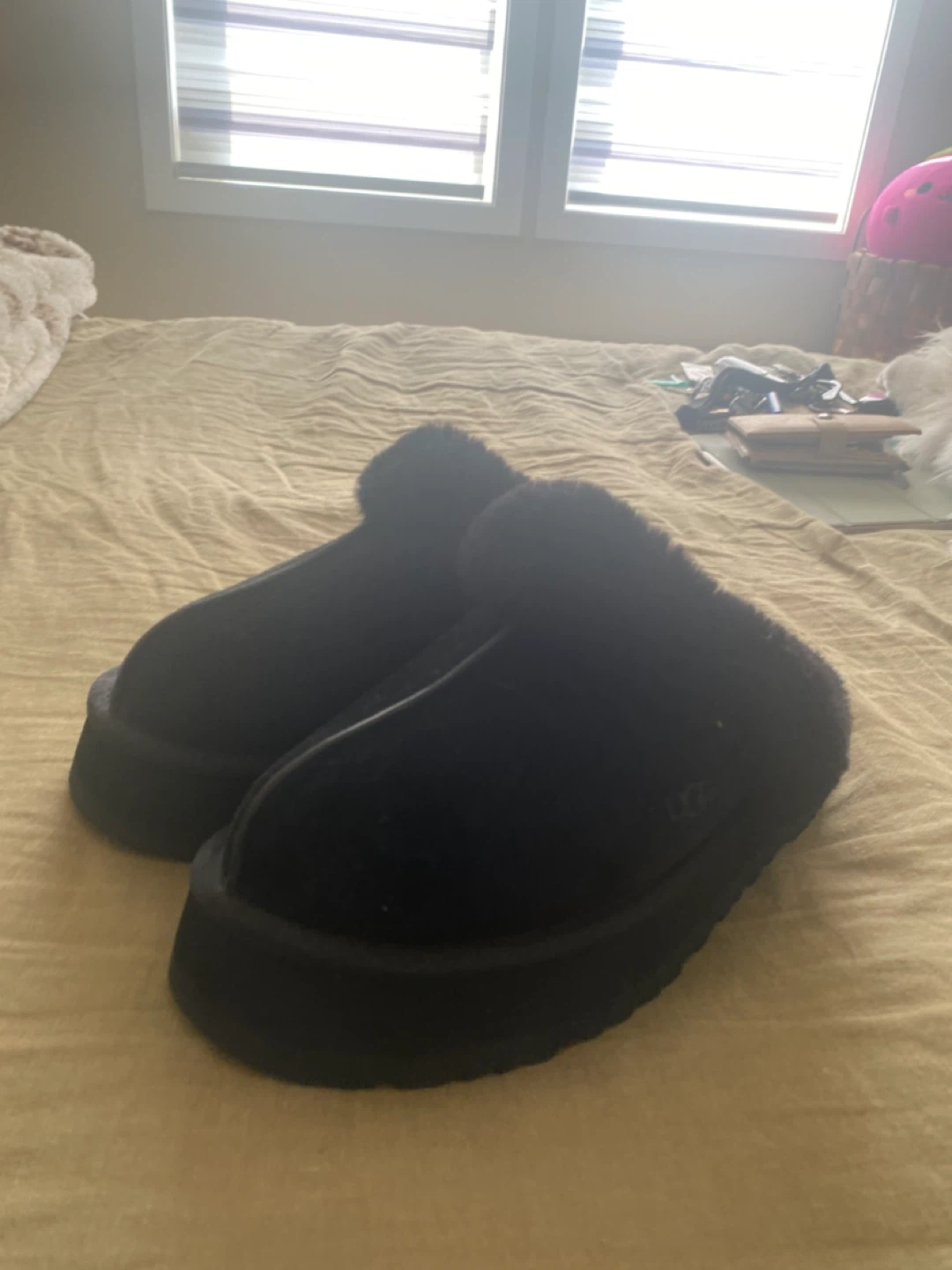 UGG Black Suede Furry Platform Slippers - photo 3