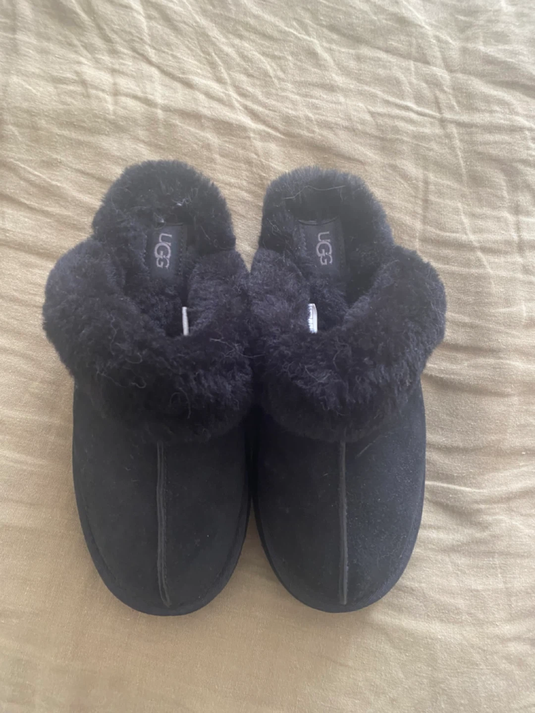 UGG Black Suede Furry Platform Slippers