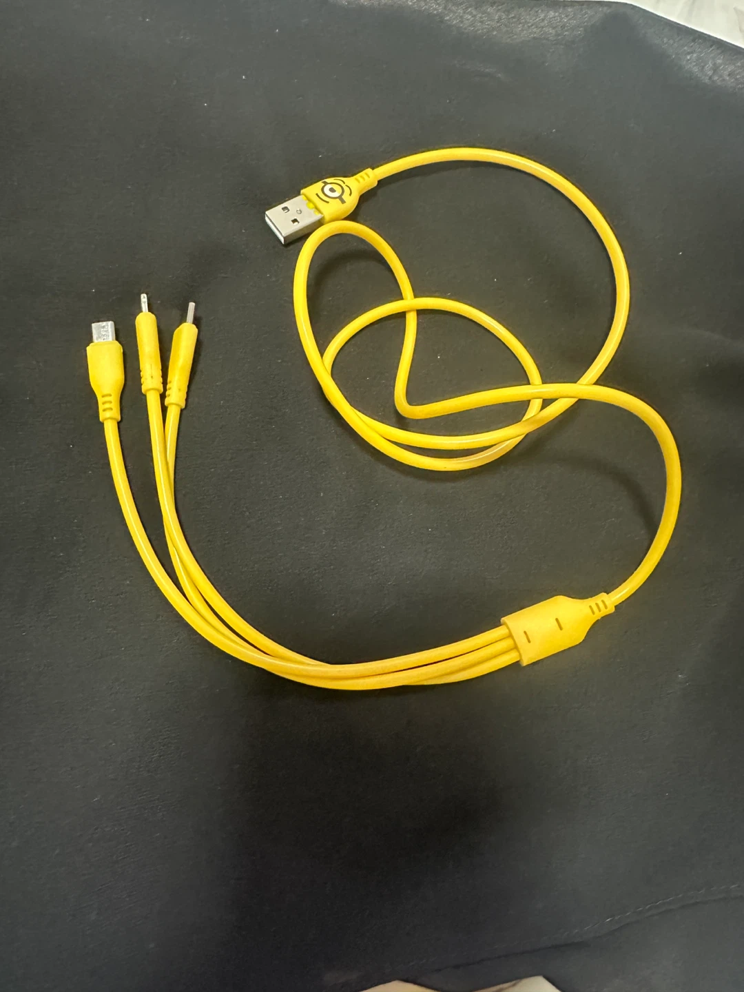 Yellow USB Charging Cable with 3 Connectors