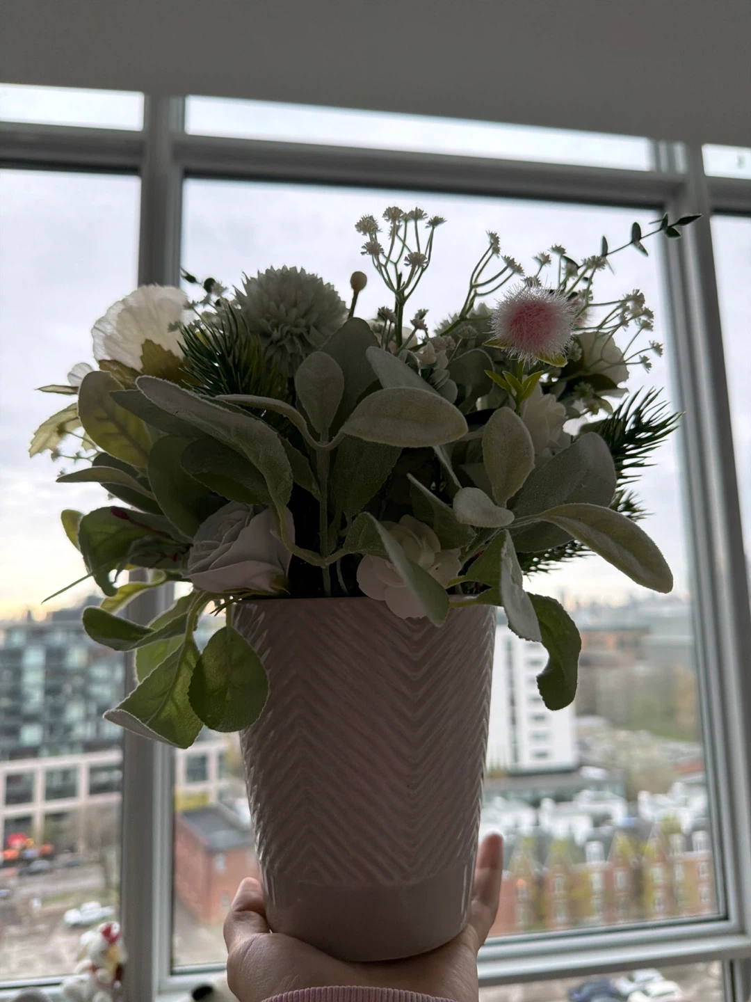 Artificial Flower Arrangement in White Pot
