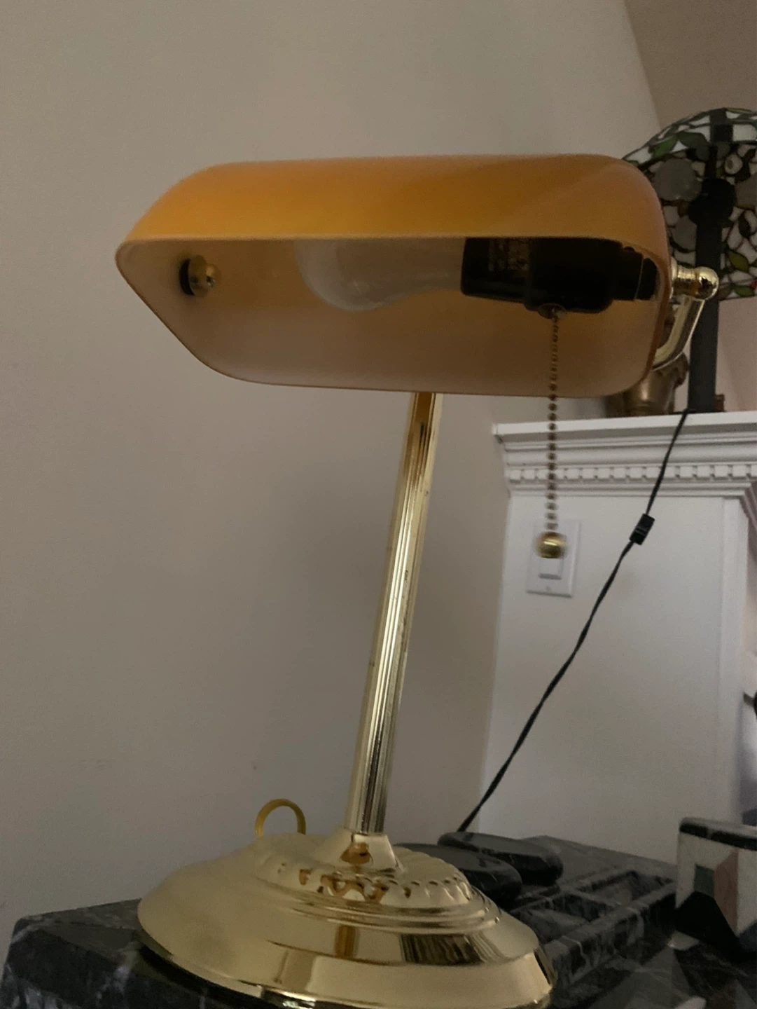 Banker's Lamp - Brass and Orange Glass - photo 3