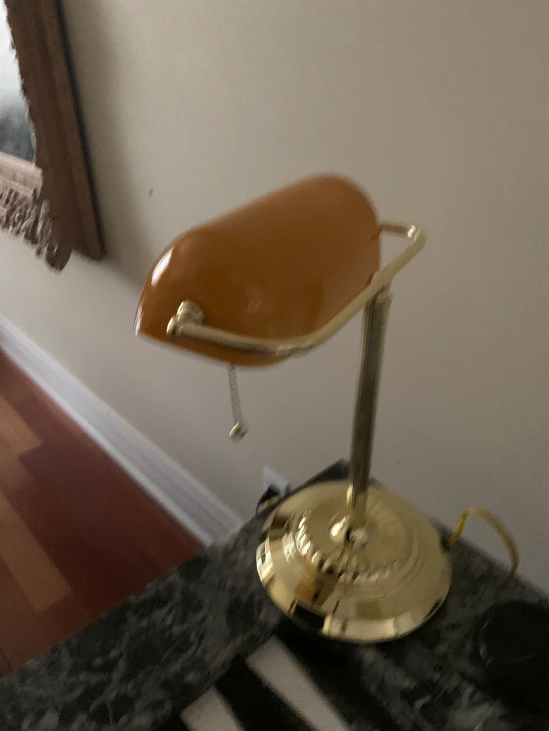Banker's Lamp - Brass and Orange Glass - photo 4