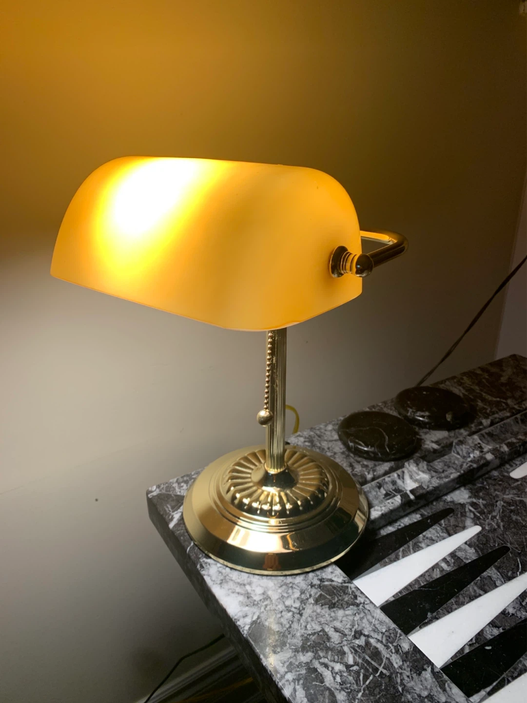 Banker's Lamp - Brass and Orange Glass
