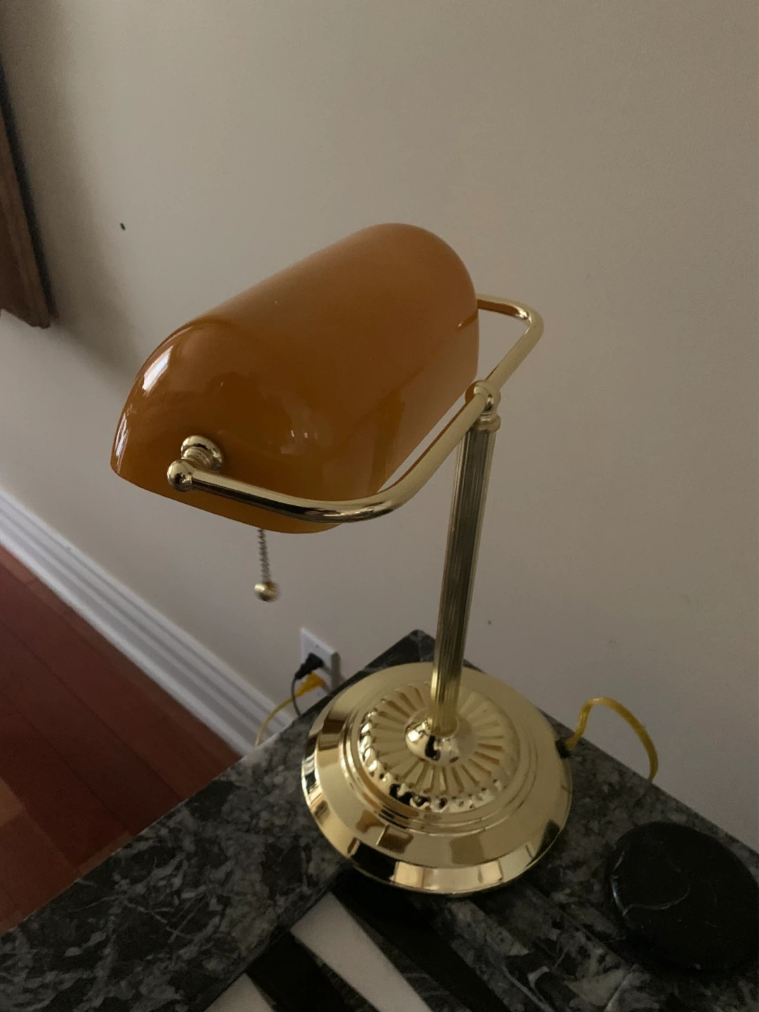 Banker's Lamp - Brass and Orange Glass - photo 5
