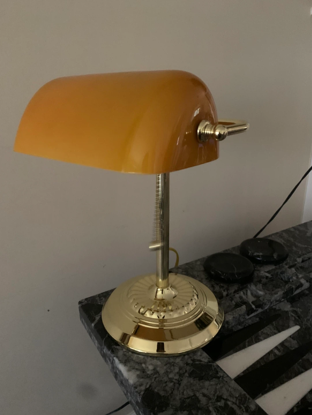 Banker's Lamp - Brass and Orange Glass - photo 2