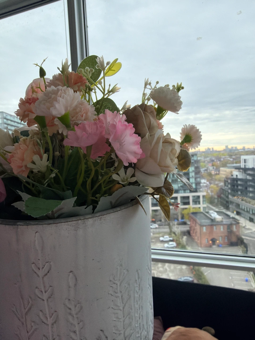 Artificial Flower Arrangement in White Embossed Pot - photo 3