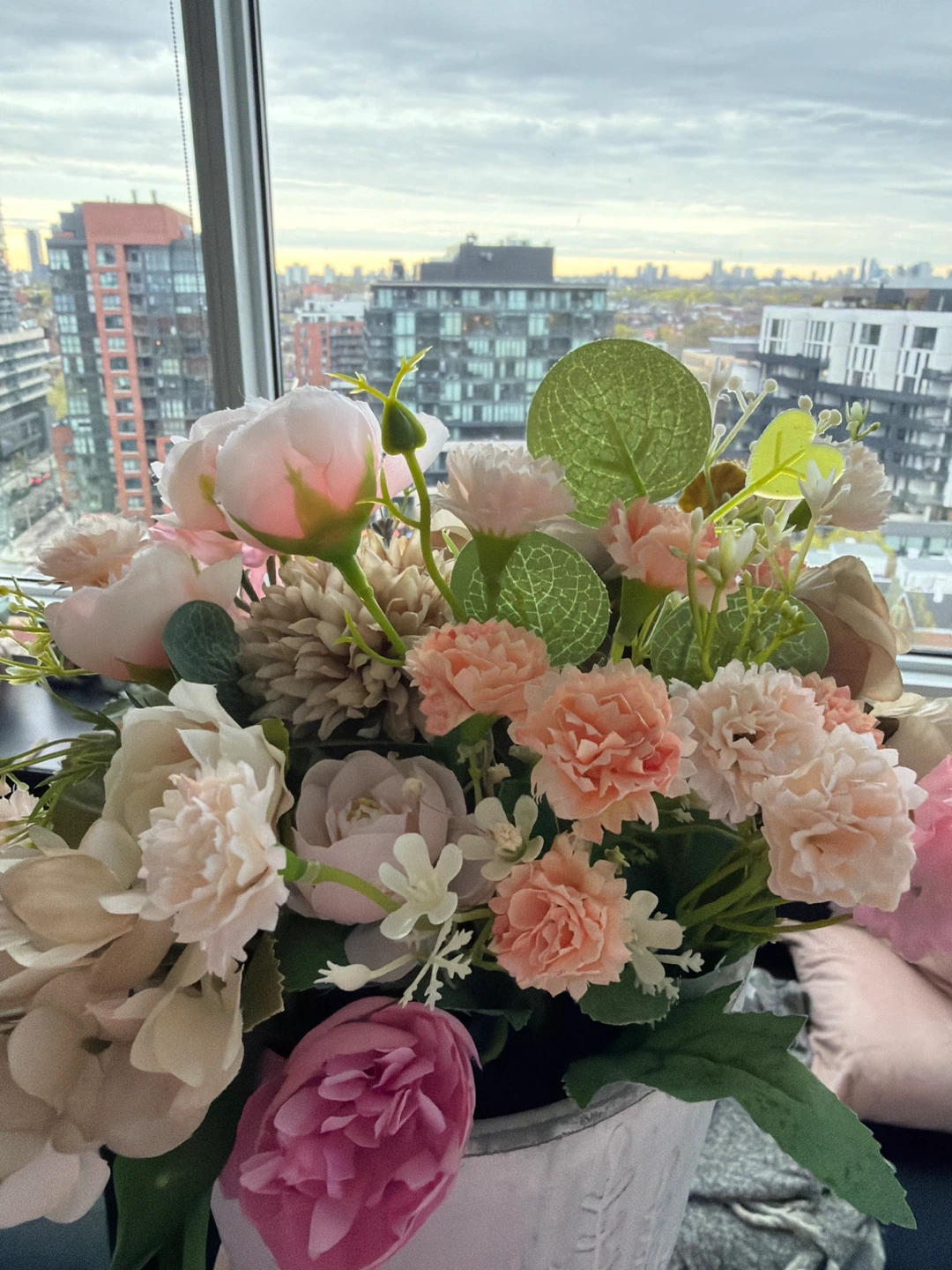 Artificial Flower Arrangement in White Embossed Pot - photo 2