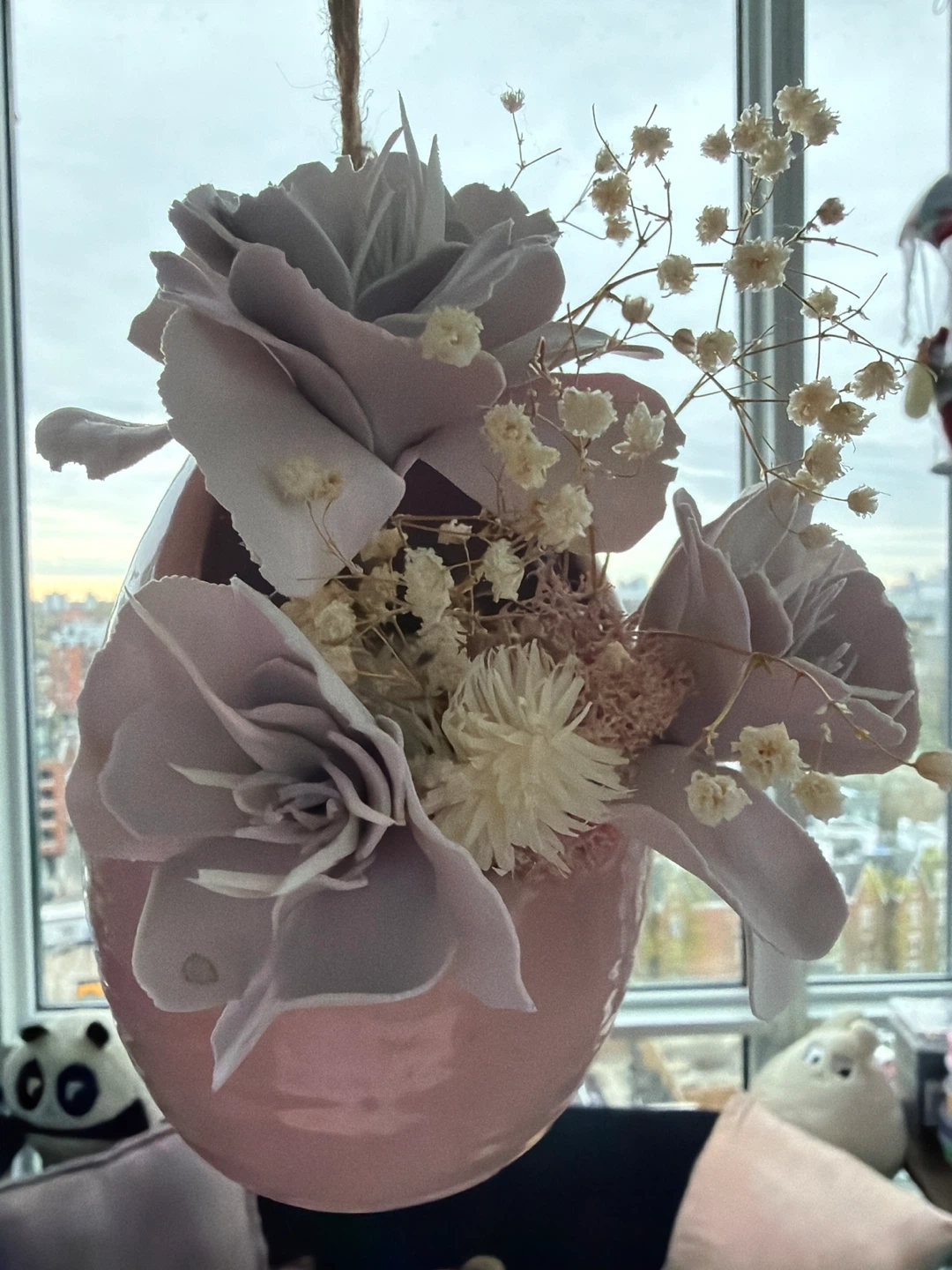 Pink Ceramic Egg-Shaped Vase with Faux Flowers - photo 2