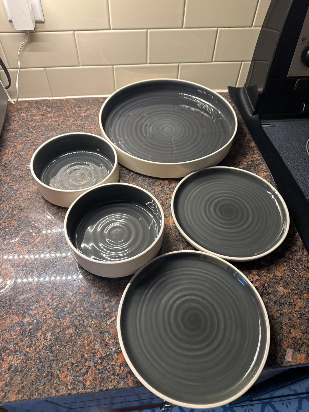 Set of 5 Dark Grey Serving Bowls and Plates
