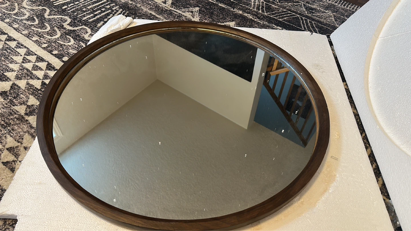 28" Round Wood Framed Mirror