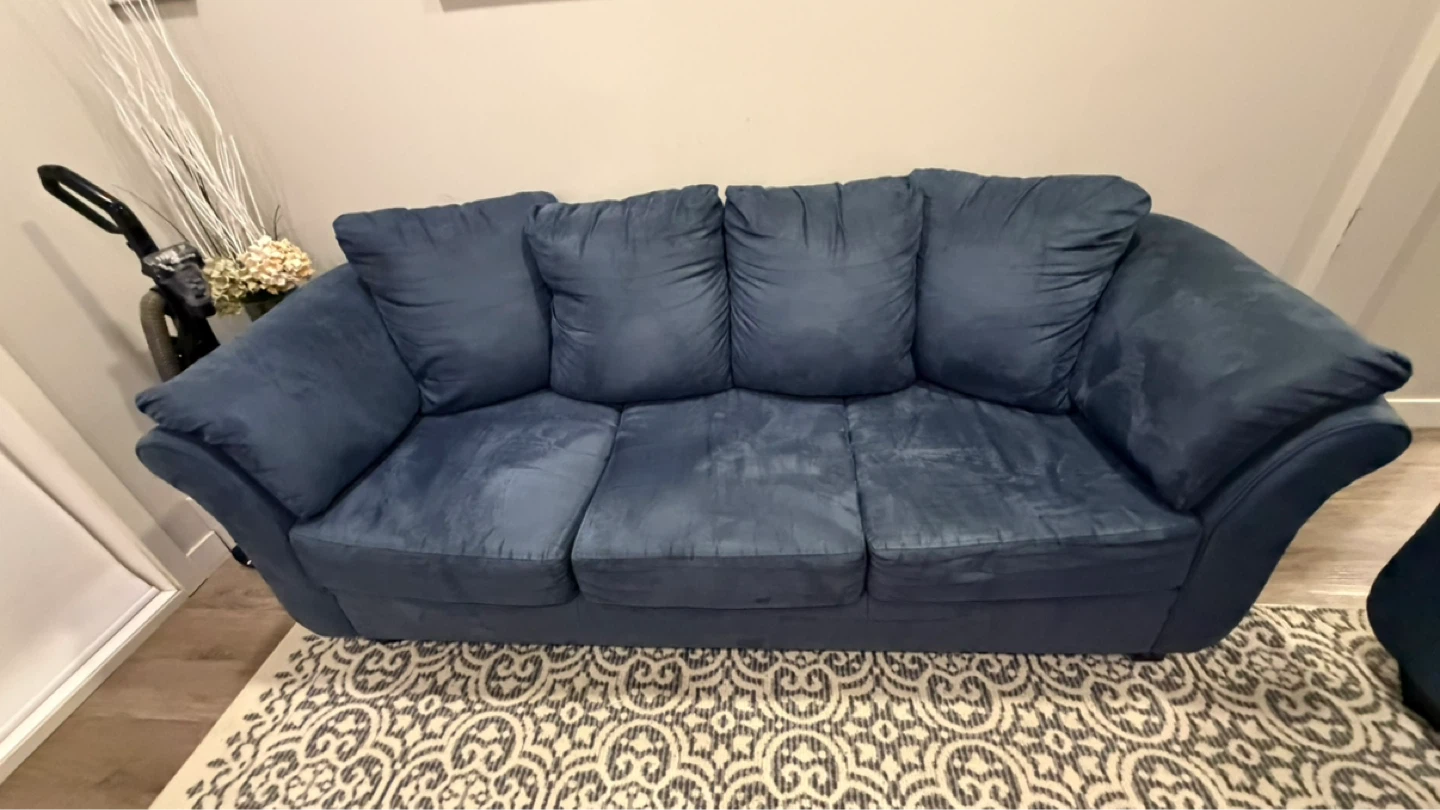 Couch .. Dark Blue Suede Loveseat