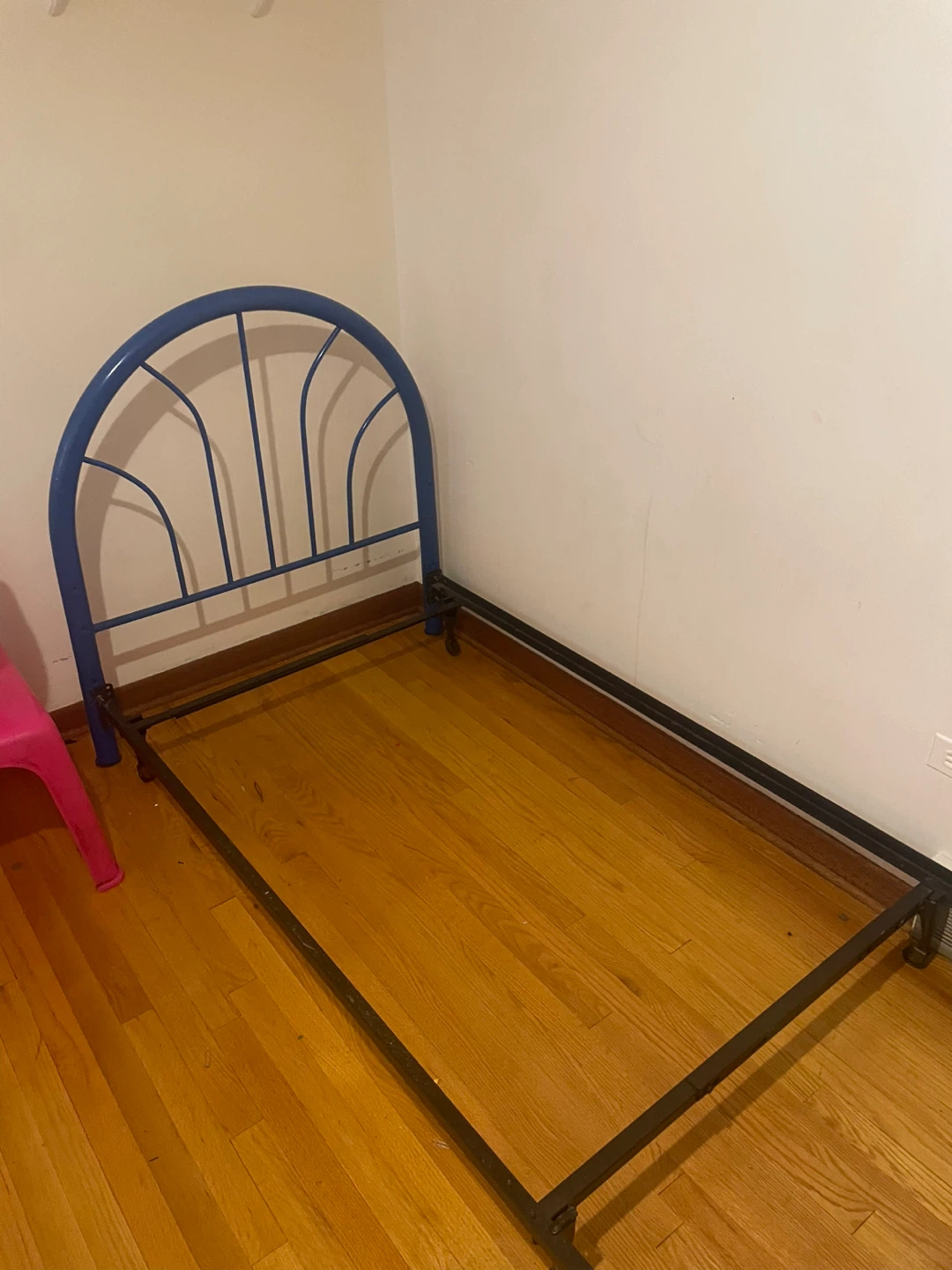 Metal Twin Bed Frame with Blue Headboard