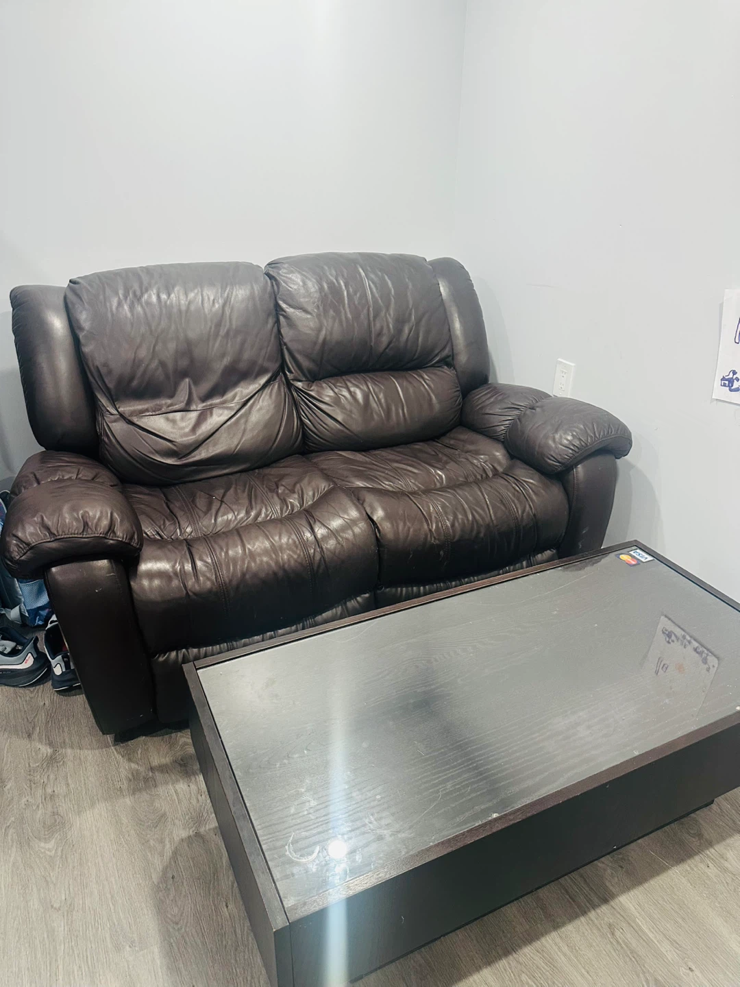 Brown Leather recliner sofa with table