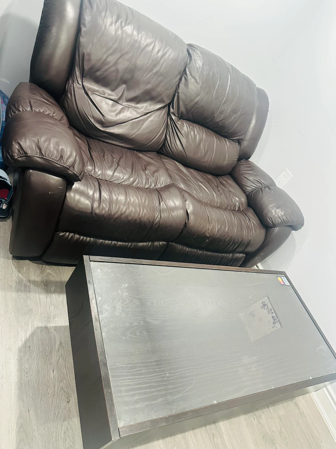 Brown Leather recliner sofa with table - photo 2
