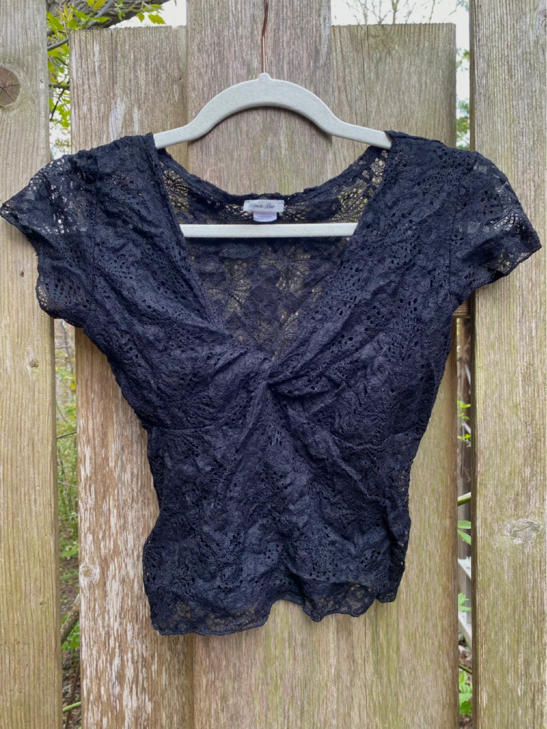 Black Lace Twist Front Top