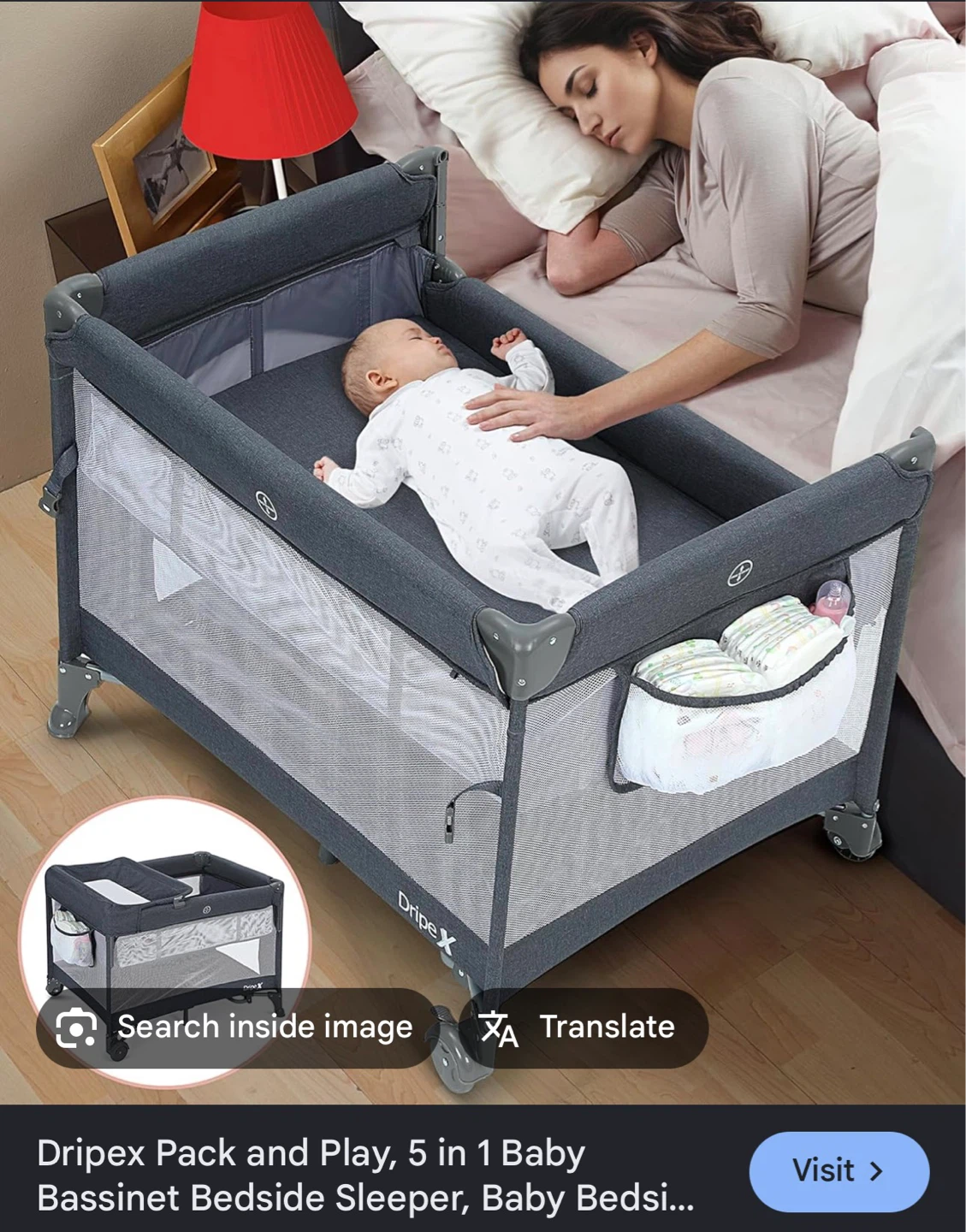 Dripex Pack and Play Baby Bassinet Bedside Sleeper