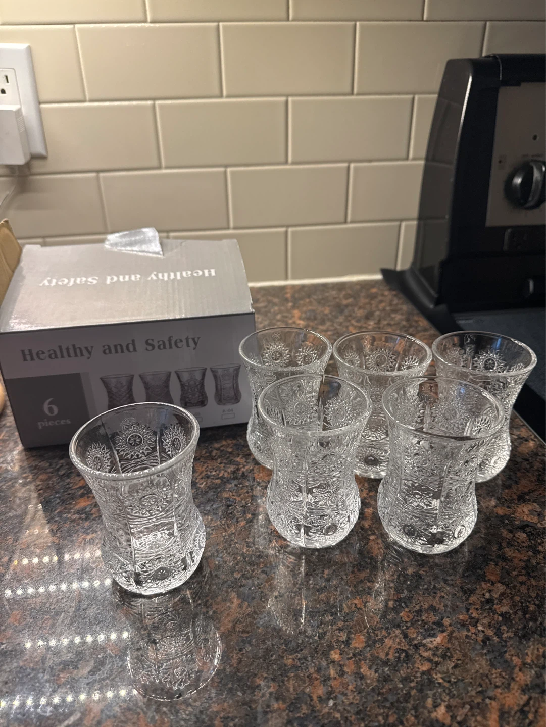 Set of 6 Decorative Glass Tea Glasses