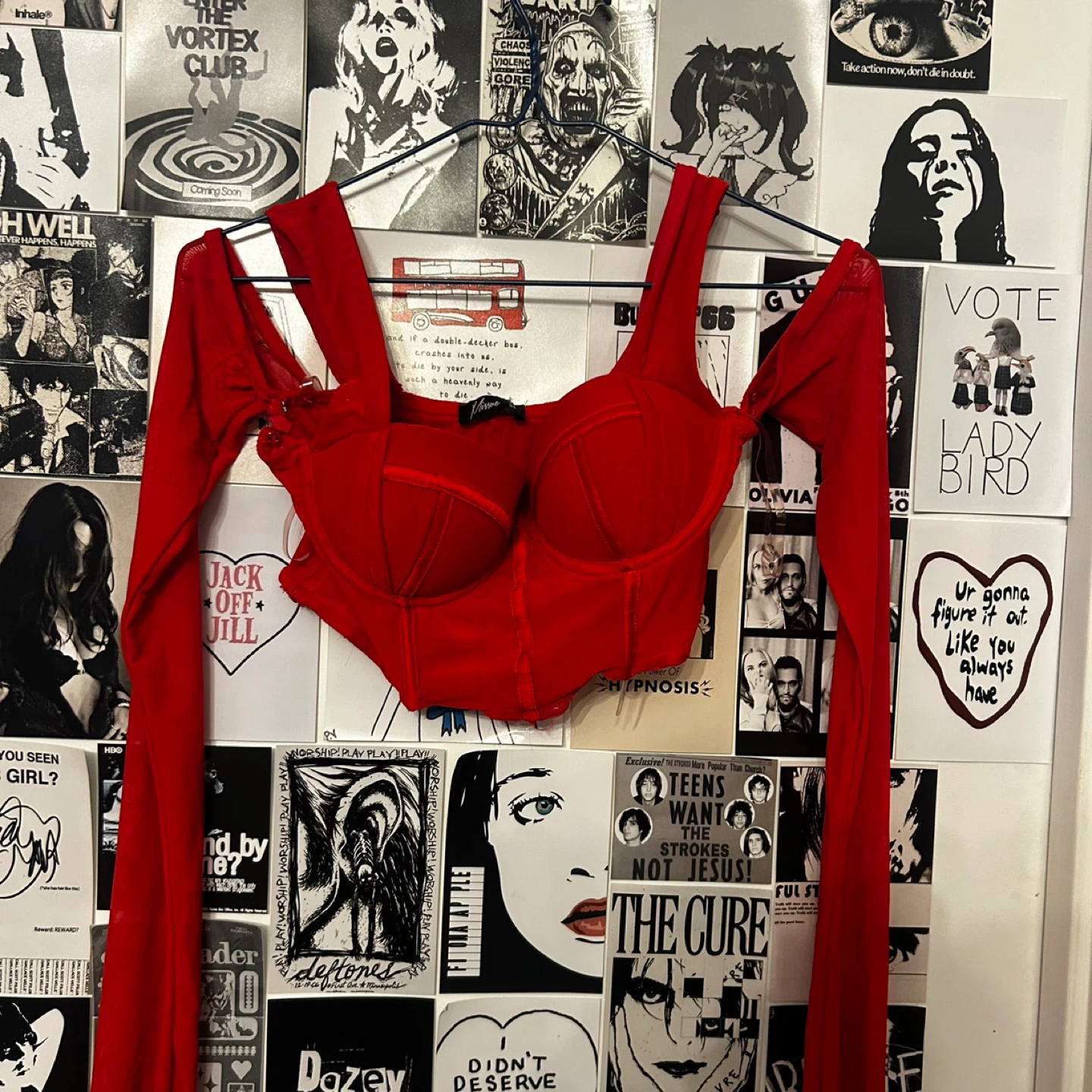 Missue Red Bustier Long Sleeve Crop Top - photo 2