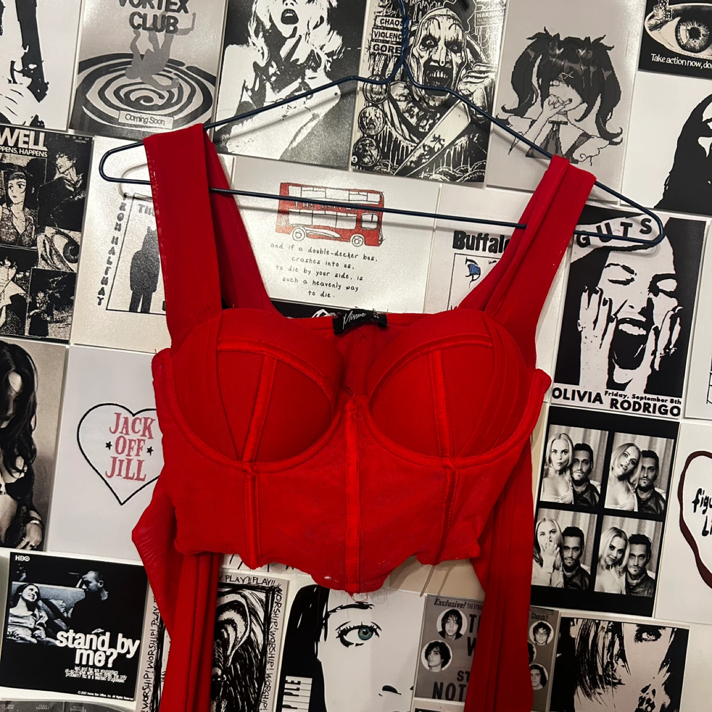 Missue Red Bustier Long Sleeve Crop Top