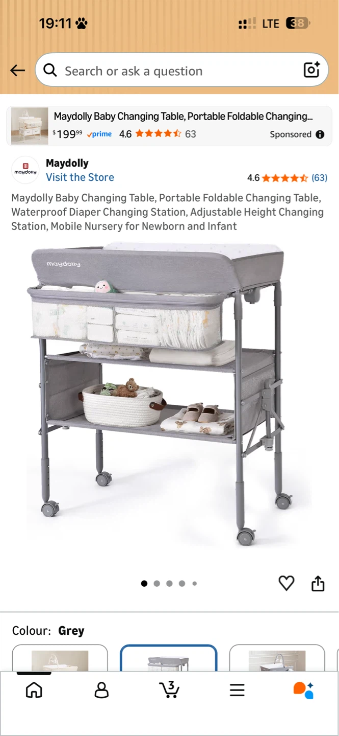 BNIB Maydolly Baby Changing Table - Grey