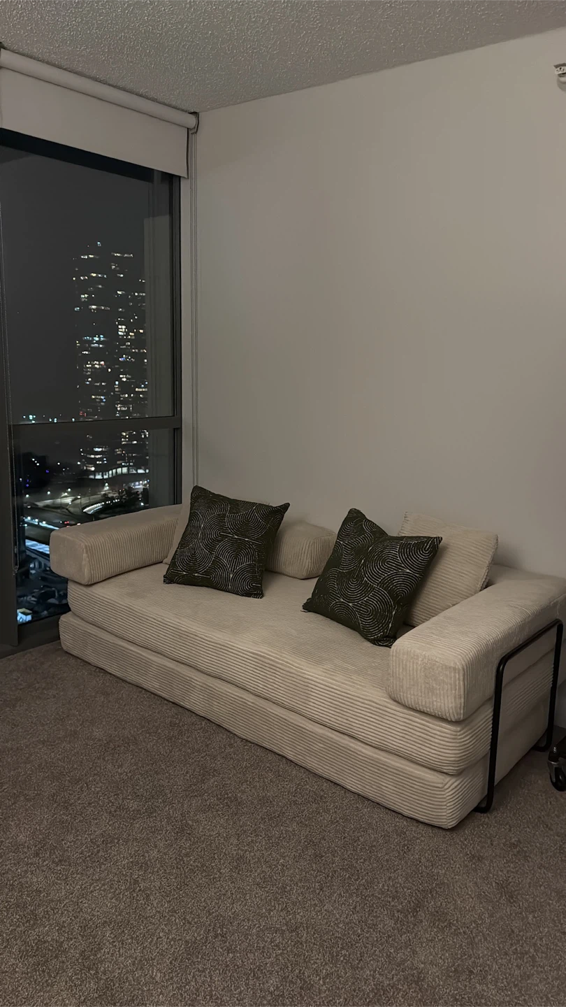 Beige Corduroy Sofa Bed - Converts to Lounger