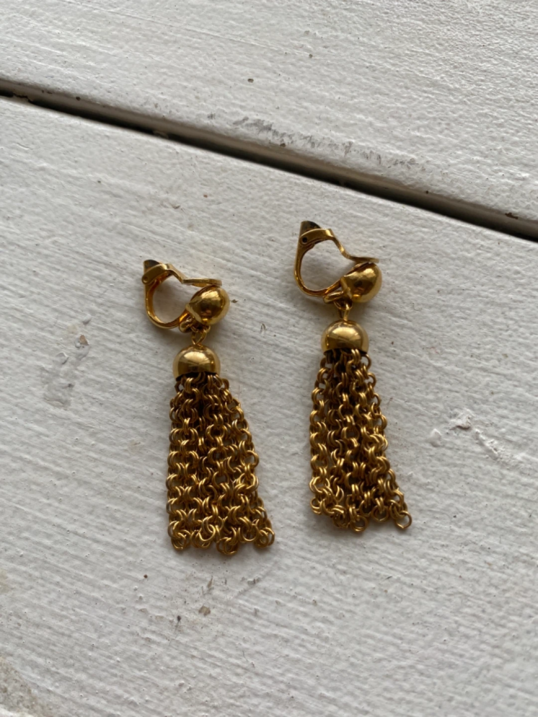 Gold Chain Tassel Clip-On Earrings