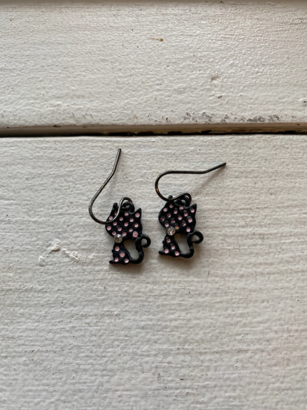 Black With Pink Polkadots Cat Earrings