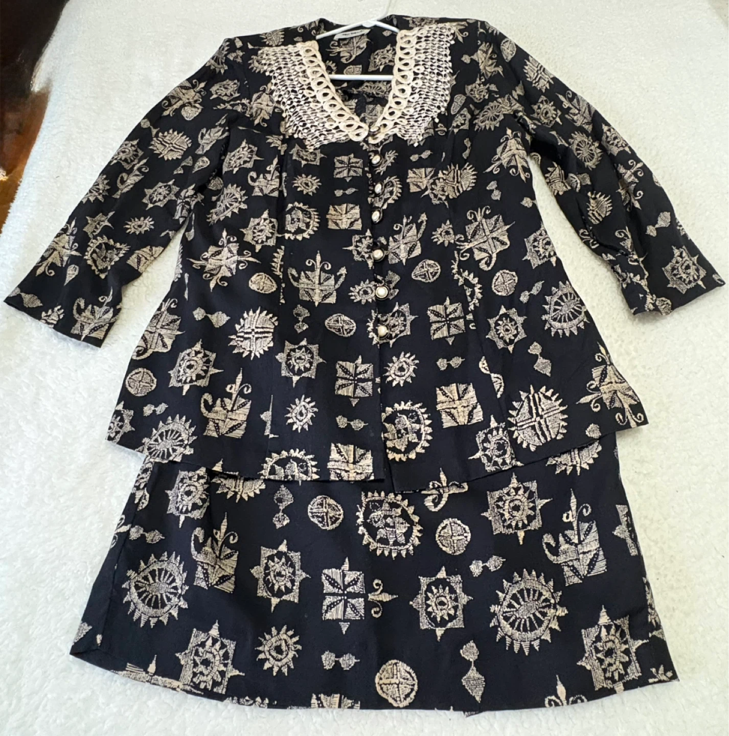 Nu Mode Black & Tan Patterned Skirt and Jacket Set