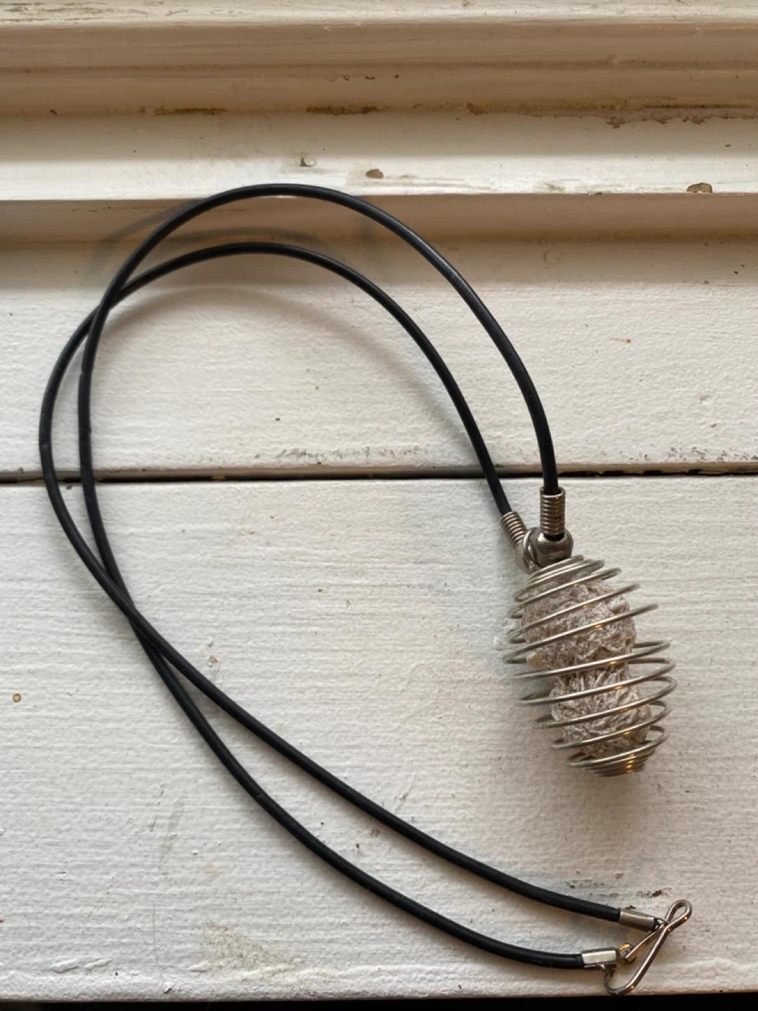 Cage Necklace With Natural Mineral/Stone and Leather-Style Cord