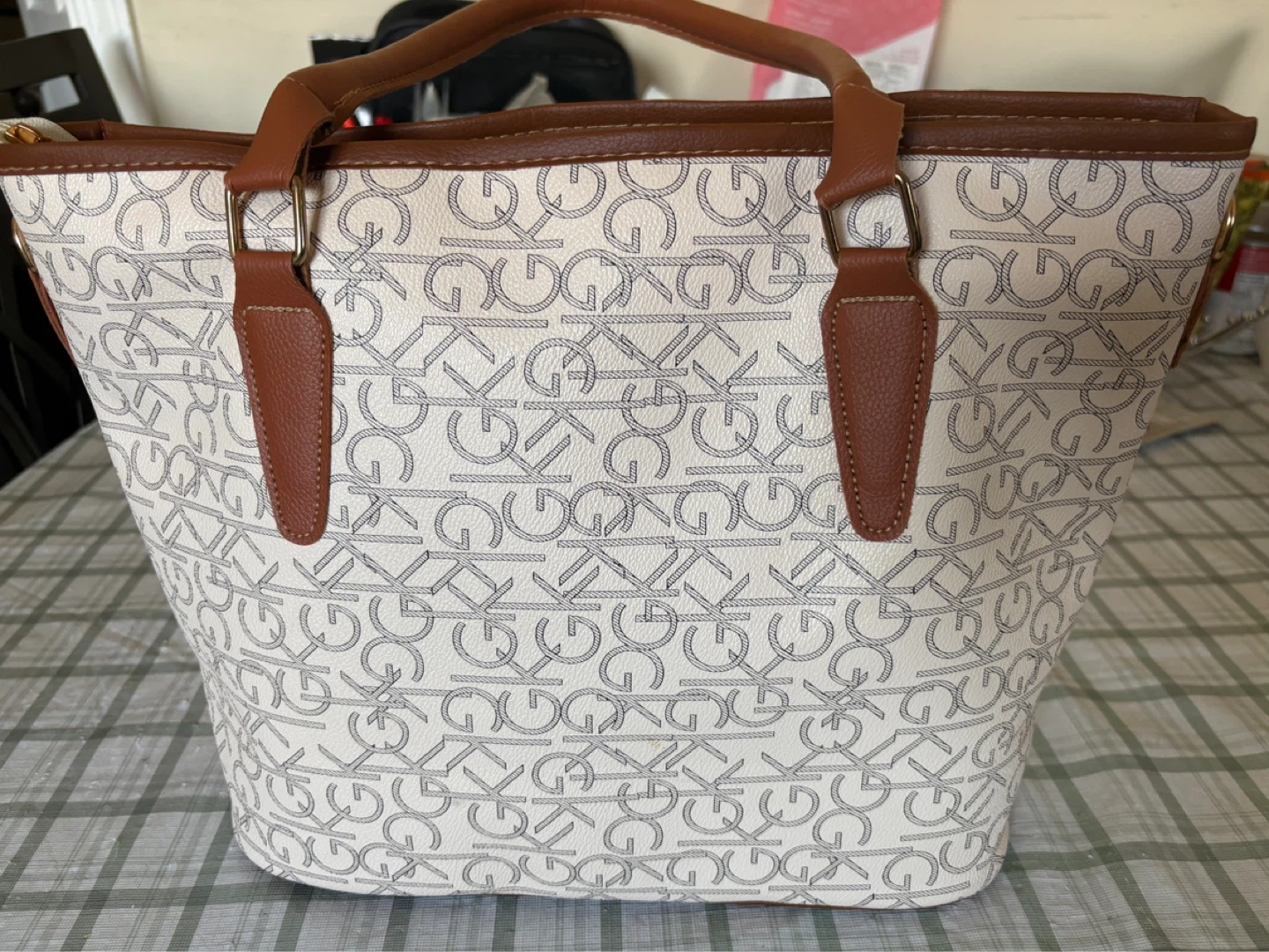 White and Brown Monogram Tote Bag - photo 2