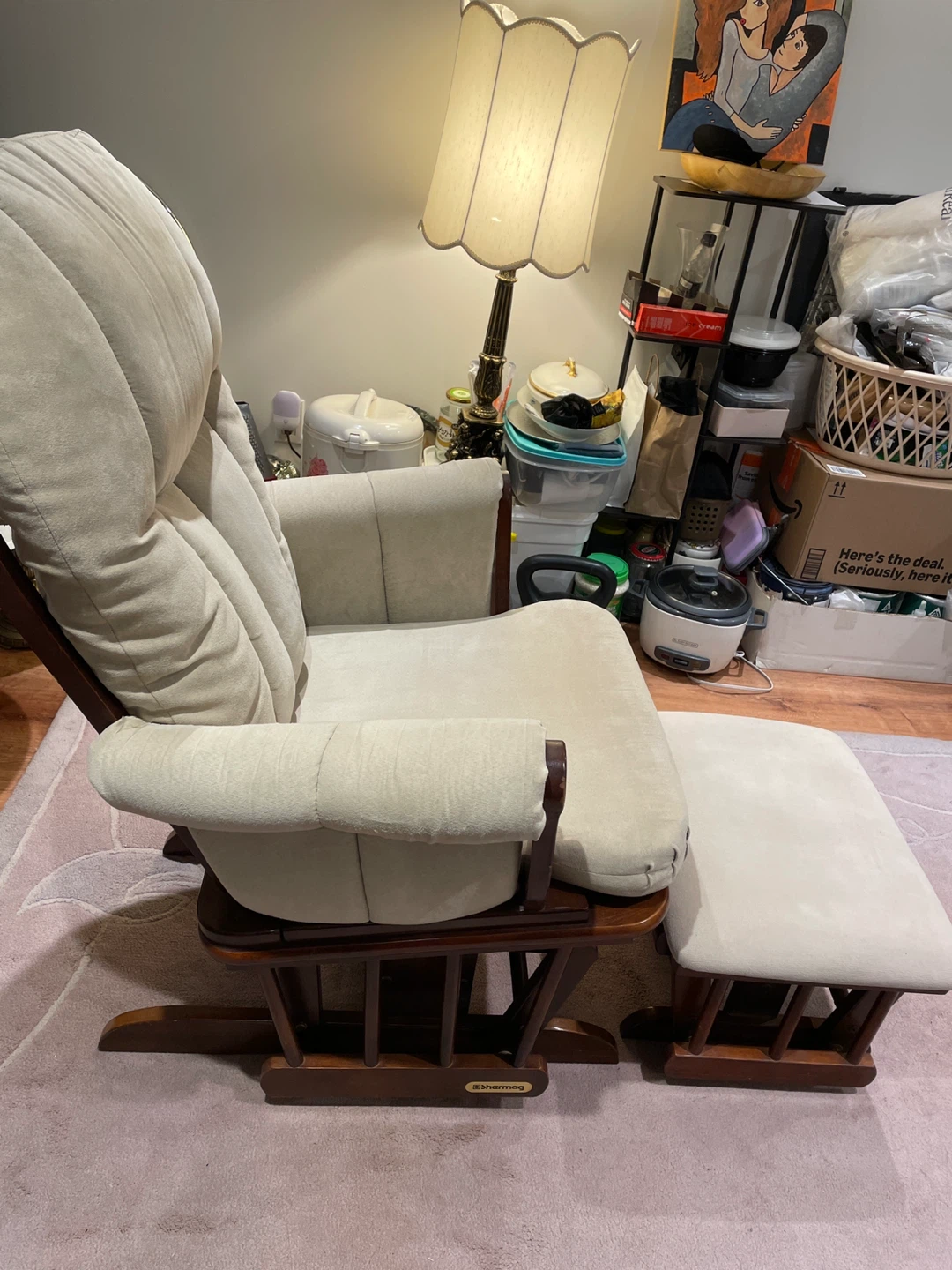 Beige Glider Rocker Chair with Ottoman - photo 4