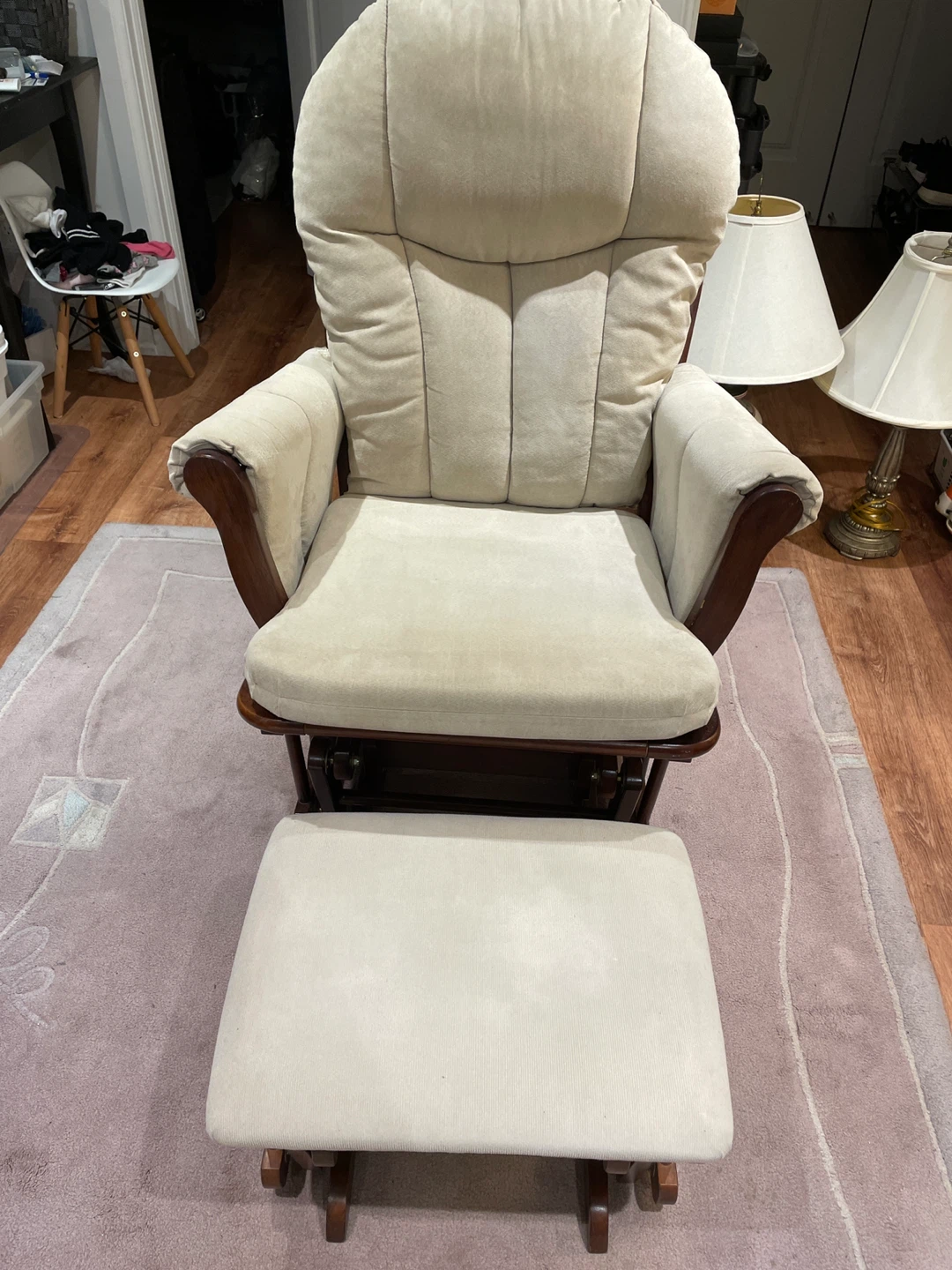 Beige Glider Rocker Chair with Ottoman