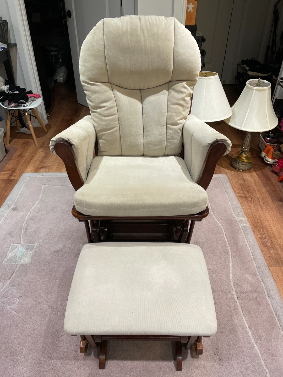 Beige Glider Rocker Chair with Ottoman - photo 3