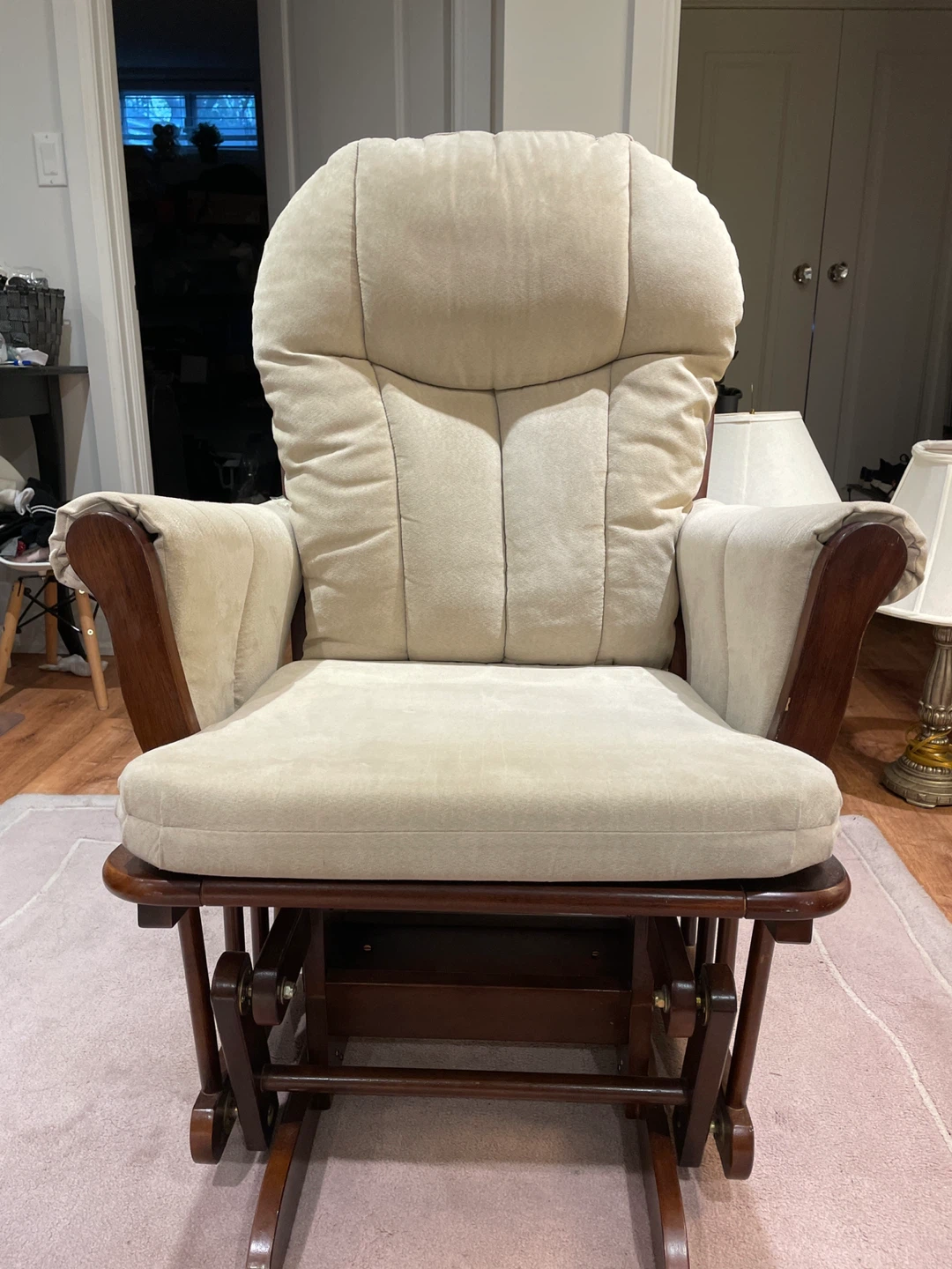 Beige Glider Rocker Chair with Ottoman - photo 2