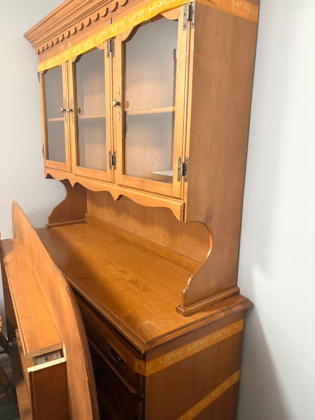 Solid Wood Dining Set with Hutch and 6 Chairs