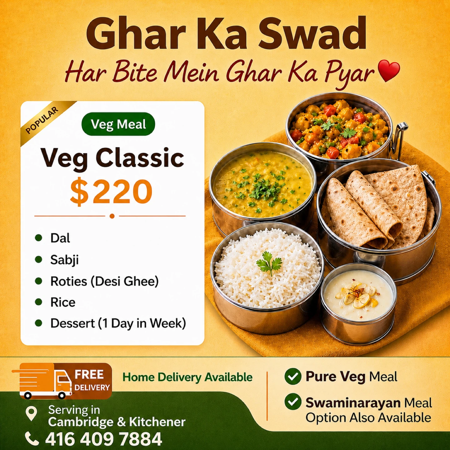 Gujarati Tiffin - $220 ( Ghar ka swad )