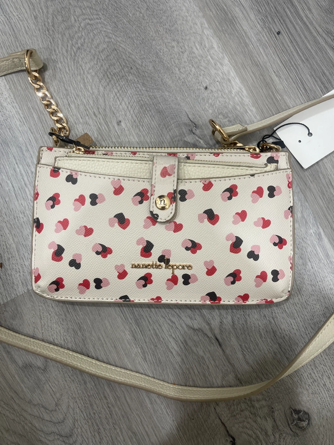 Nanette Lepore White Heart Print Crossbody Wallet