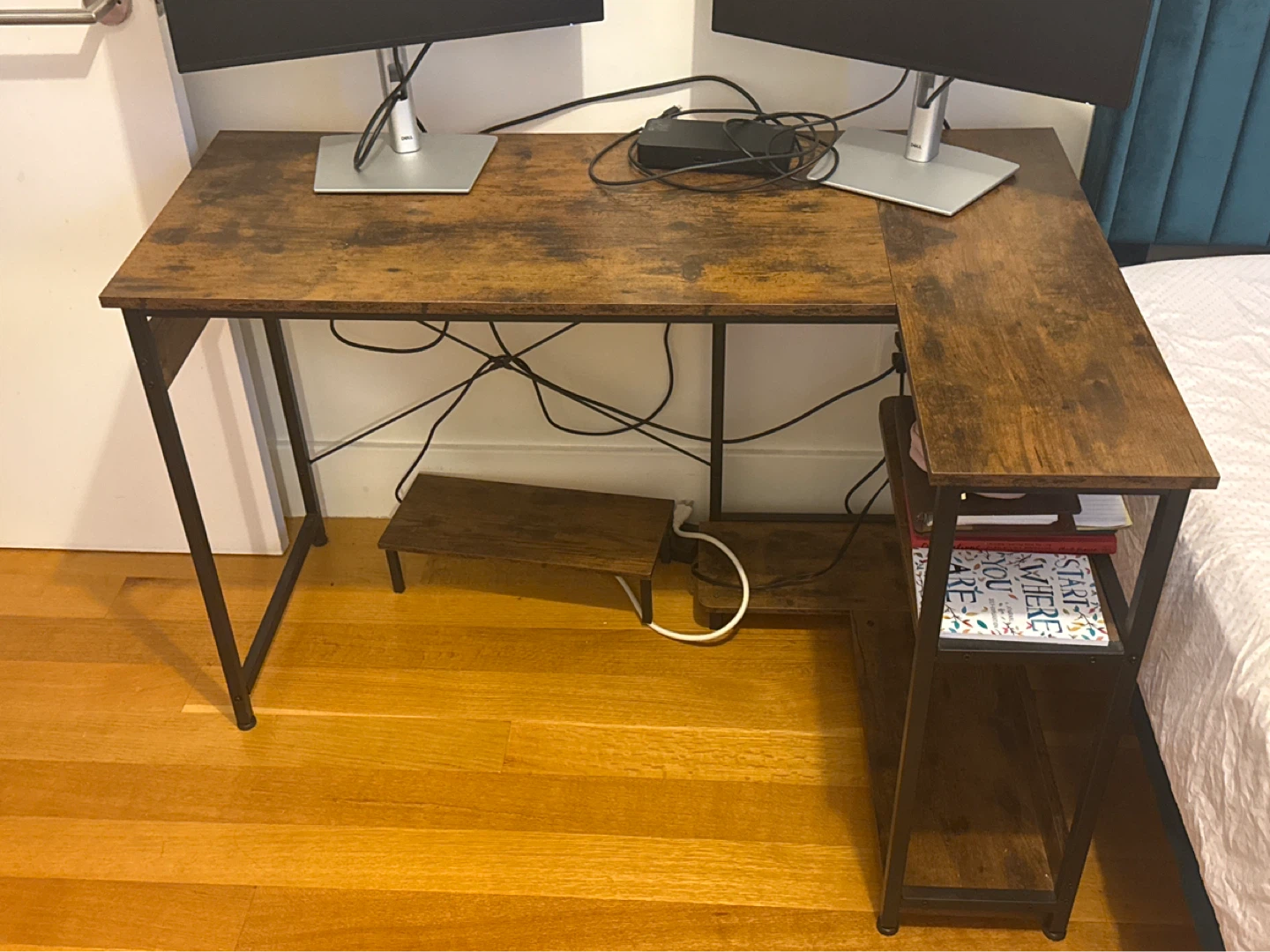 Rustic L-Shaped Computer Desk with Shelves