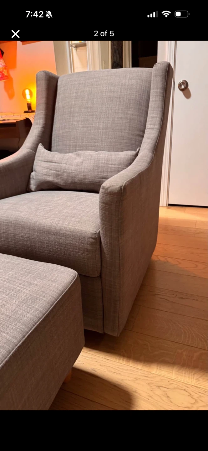 Gray Wingback Accent Chair with Ottoman