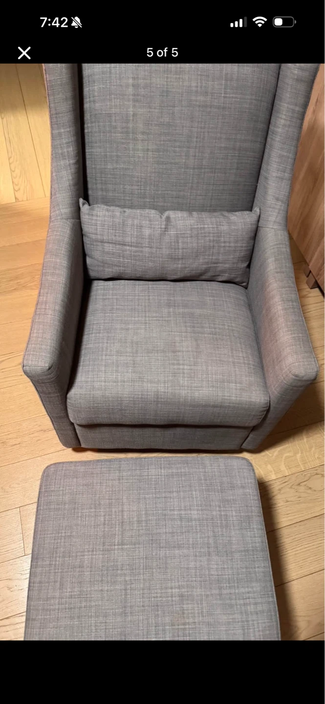 Gray Wingback Accent Chair with Ottoman - photo 2