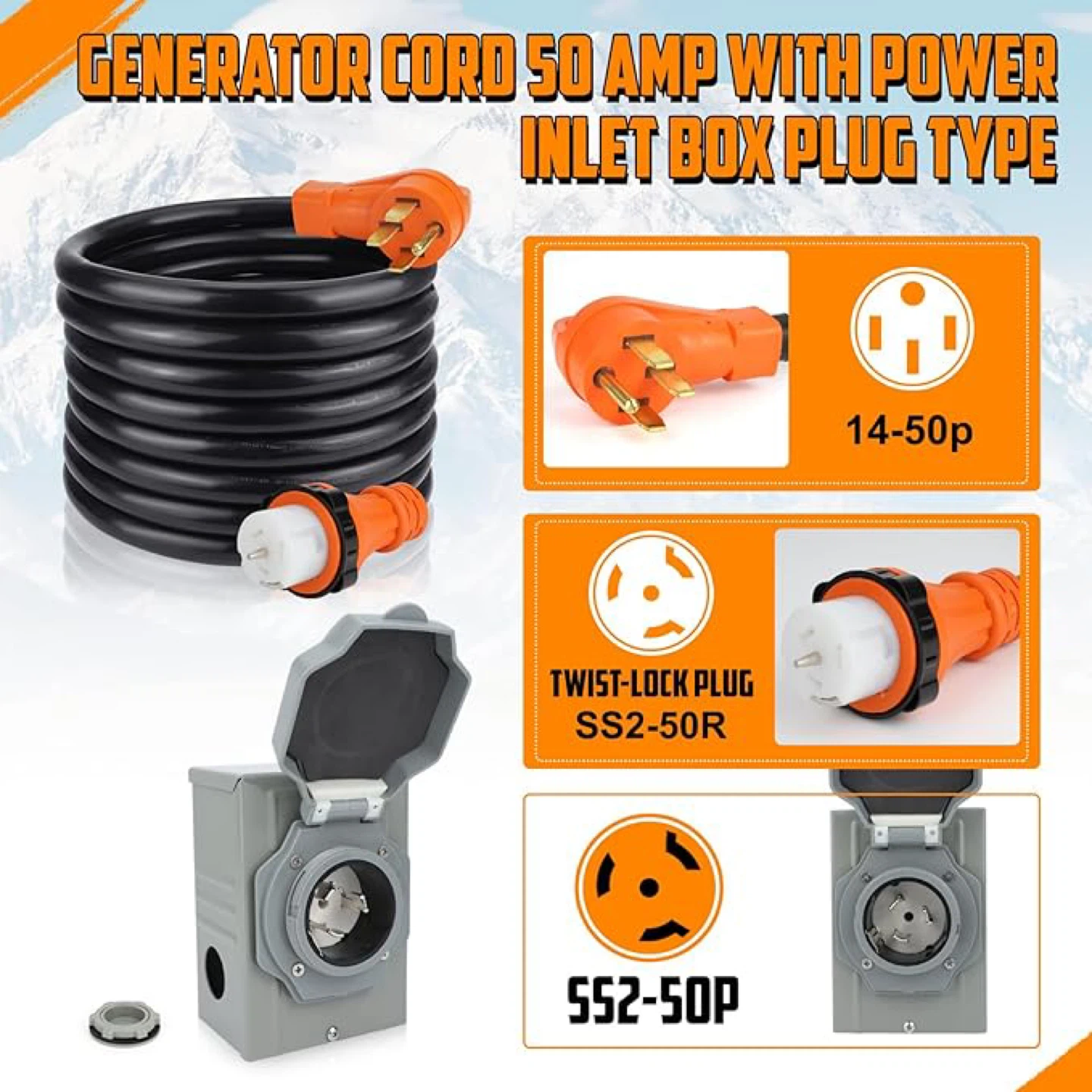 50 Amp Generator Cord with Power Inlet Box & Twist-Lock Plug - photo 2