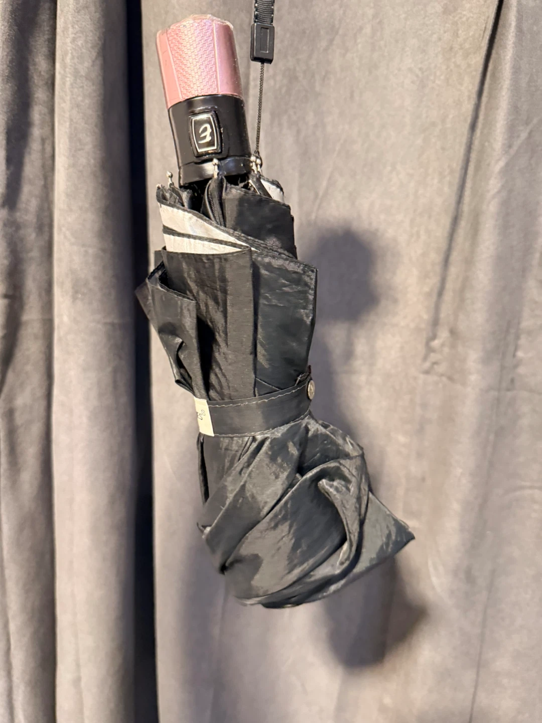 Black Folding Umbrella with Pink Handle