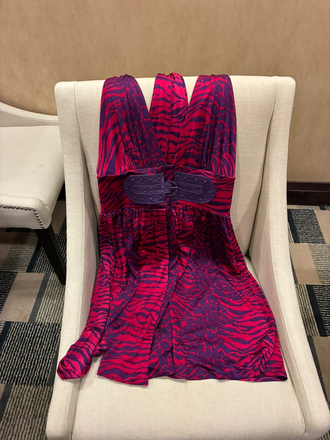 Marciano Women's Pink and Purple Animal Print Dress with Belt