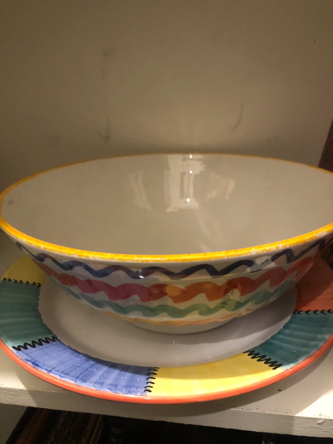 Large Serving Bowl - Colorful Wavy Pattern - photo 2