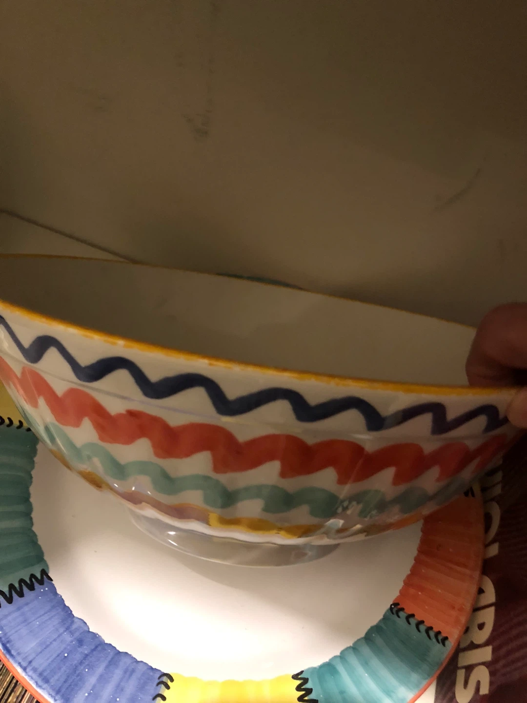 Large Serving Bowl - Colorful Wavy Pattern
