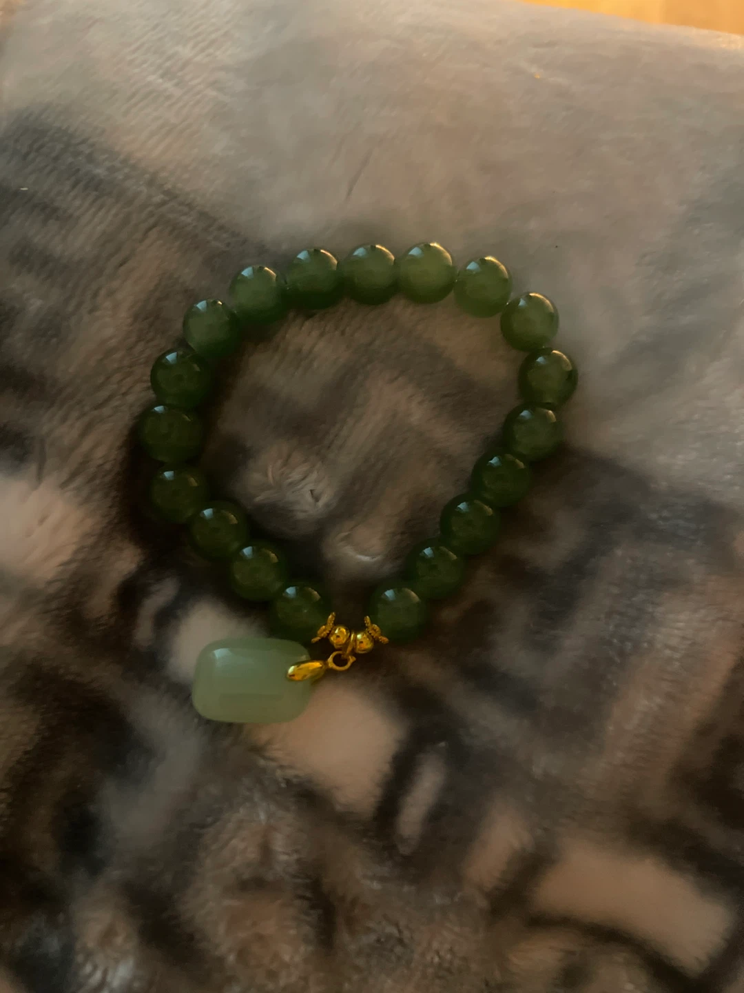 Green Beaded Bracelet with Square Charm