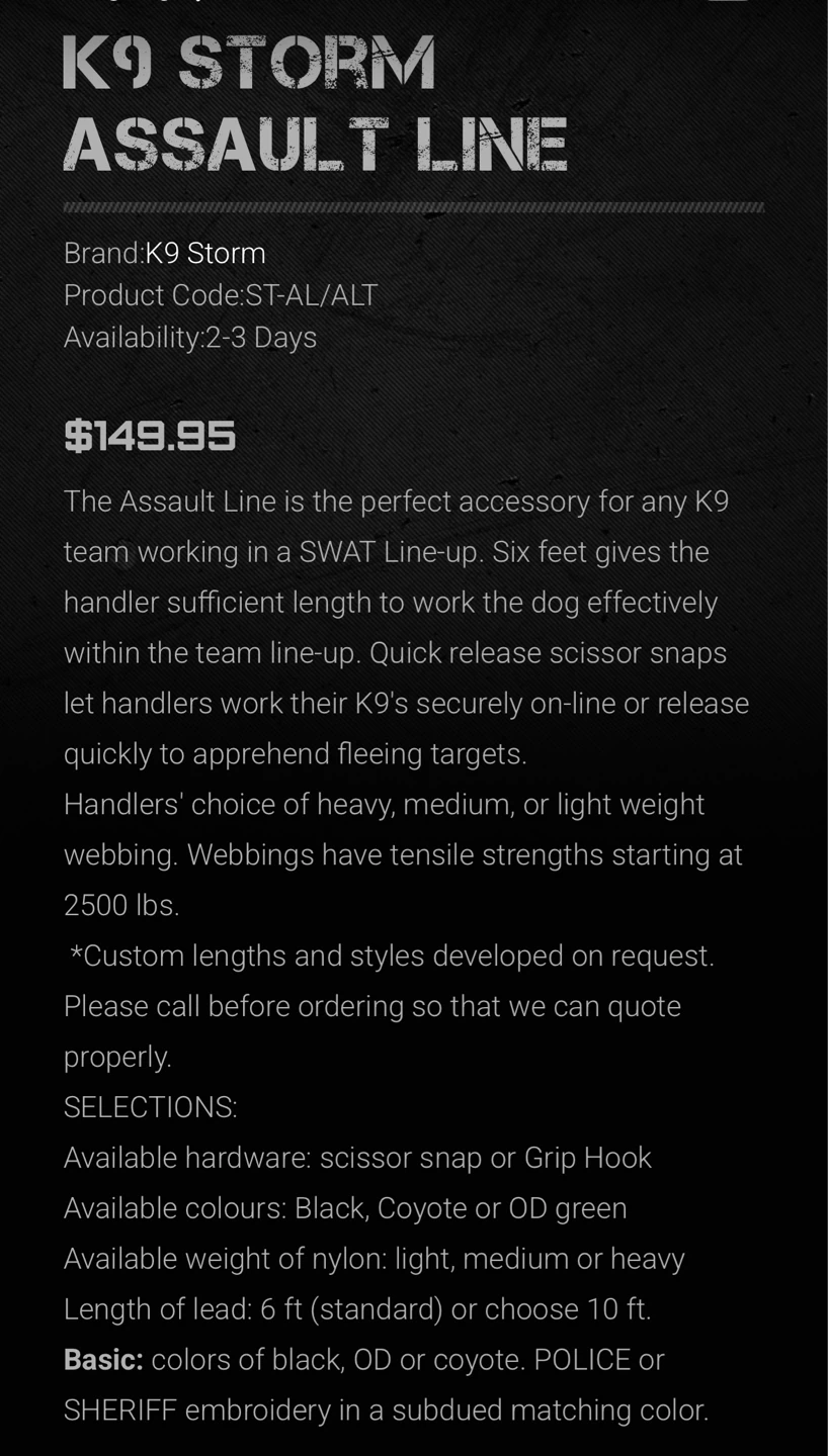 K9 Storm Assault Line Dog Leash - photo 2