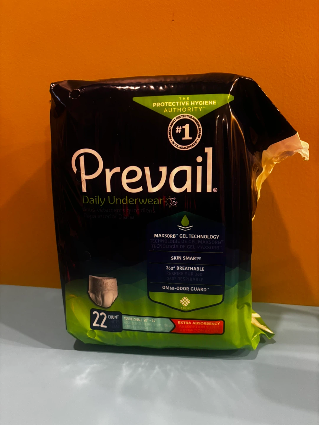 Prevail Daily Underwear Youth Small 20-34" Waist, 22 Count